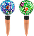 SAVENNA Mosaic Plant Watering Globes with Terracotta Spikes,17oz Glass Self Watering Globes for Indoor & Outdoor Potted Plants,Decorative Water Drippers for Houseplants, Garden & Patio,Set of 2