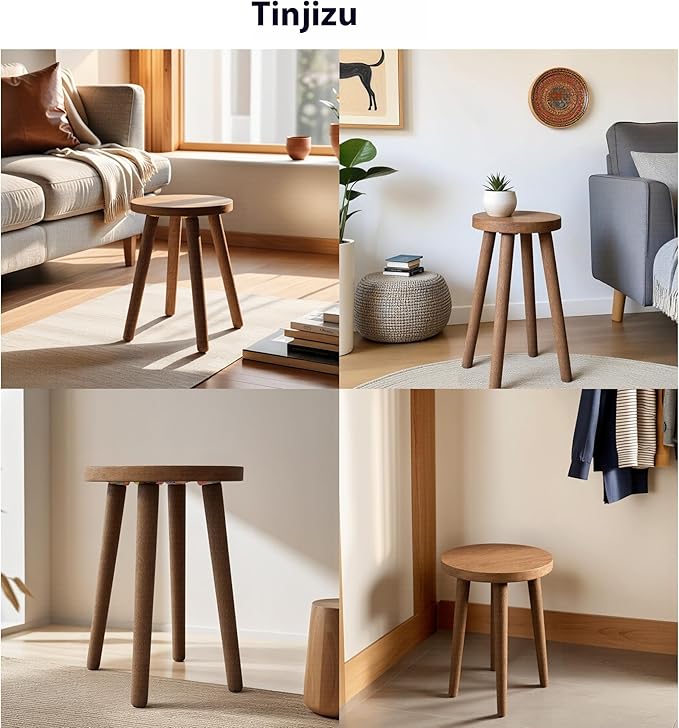 Stools Chair dining chair Dressing wooden stool shower stool Stool Kitchen Bar Stool Side wood Table Round Wooden Bedroom Living Room Dining Table Dining Room Bar plant stand (walnut color)