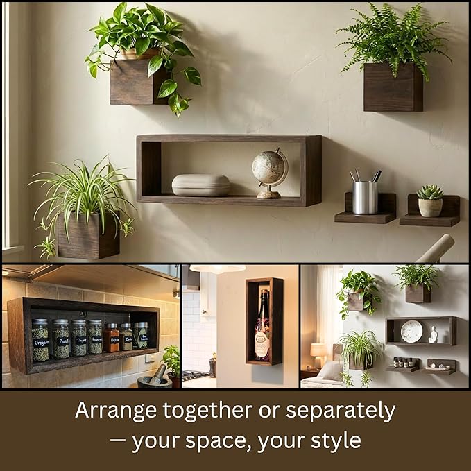 LaLaGreen Wood Planter Box for Indoor Plants (6 Pack) Wooden Wall Hanging Planters for Dried Flowers, Modern Farmhouse Wall Mount Greenery Decor Living Room, Bedroom, Kitchen, Office Home Garden
