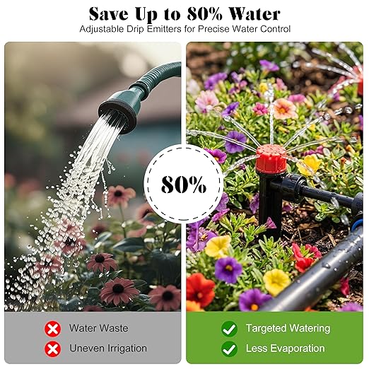 Drip Irrigation Kit for Garden, Automatic Watering System with Quick Connect Fittings, Adjustable Spray Nozzles, Water Saving Irrigation System for Yard, Greenhouse, Lawn & Potted Plants (140FT)
