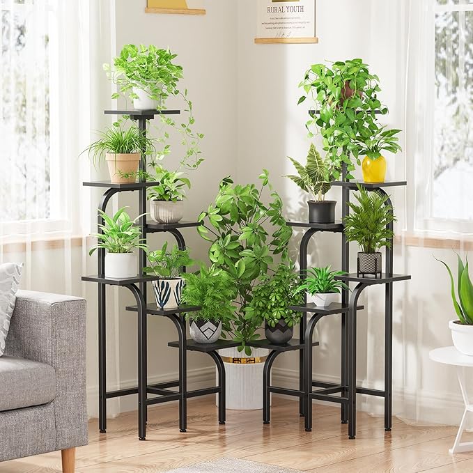 Asgolion 6 Tier Plant Stand Indoor, Plant Shelf for Multiple Plants, Flower Pot Holder Shelf, Planter Display Rack for Patio Garden Balcony Living Room Bedroom Decor, Black