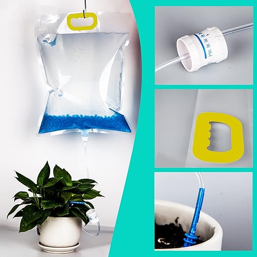 3.5L Automatic Plant Watering System, Self Watering Drip Bags with Adjustable Flow, Plant IV Bag 90 Degree Angled Plug, Vacation Waterer for Indoor Outdoor Potted Plants, Herbs, Bonsai, 3 Pack