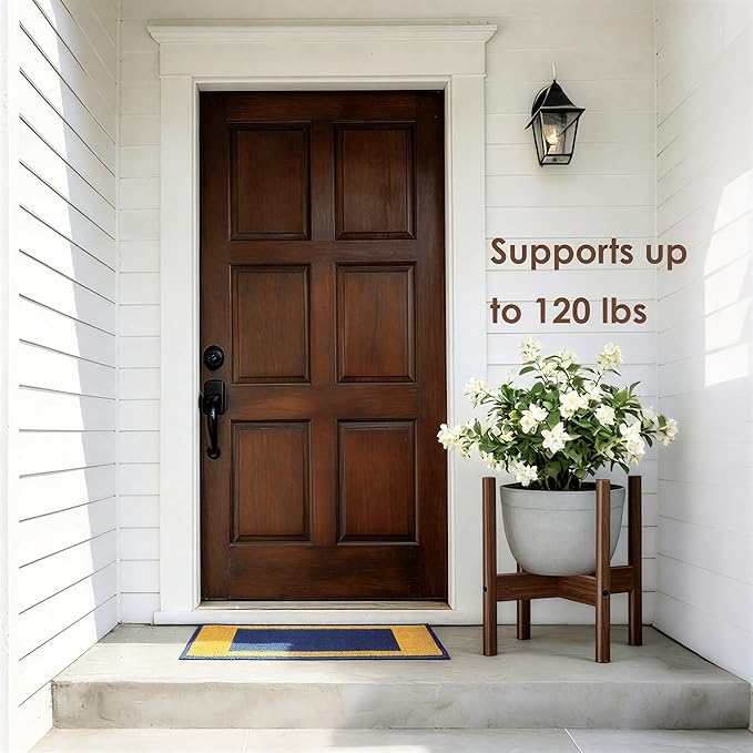 ALIGADO Bamboo Plant Stand Indoor, for Up to 12 Inch Pots, Built to Fit Corners, Sturdy & Stable Design, Walnut Finish