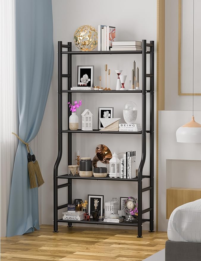 Livilord 5-Tier Plant Stand Indoor Outdoor, 64" Tall Metal Ladder Shelf for Multiple Flower Pot Holder, Waterproof Corner Garden Rack for Balcony Living Room, Black