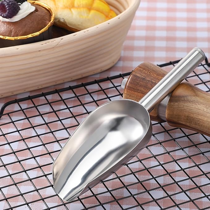 Stainless Steel Ice Scoop, Small Metal Ice Scoop for Bucket and Freezer, Small Size Multi-purpose Kitchen Scoops for Food and Coffee, Silver