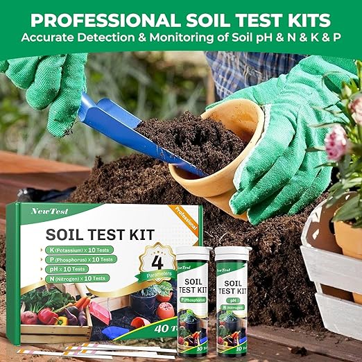 Soil Test Kit 4 Parameters: Professional Accurate 40 Tests Soil Testing Kits for Lawns Gardening Vegetable Garden for pH Nitrogen Phosphorus Potassium - Soil Tester for Garden Nutrients (40)