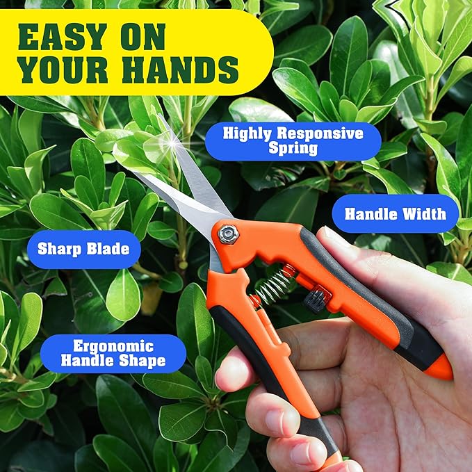 EWPJDK 4 Pack Garden Pruning Shears, Stainless Steel Garden Shears, Gardening Shears, Garden Scissors, Clippers, Pruning Snips, Pruning Shears for Gardening Tools (Orange)
