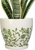 MPotTo Ceramic Planter - 8.2 Inch Plant Pot for Indoor Outdoor Plants, Boho Round Ceramic Flower Pot with Drainage Hole and Saucer, Gifts for Plant Lovers, Home Garden Apartment Decor, White