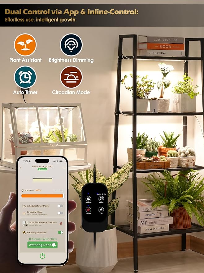 T5 Smart Grow Light for Indoor Plants,3500K Full Spectrum LED Plant Light Strips with 3/9/12H Auto Timer,Stepless Dimming,Modular Design，Plug and Play (Black, 6 Pack)
