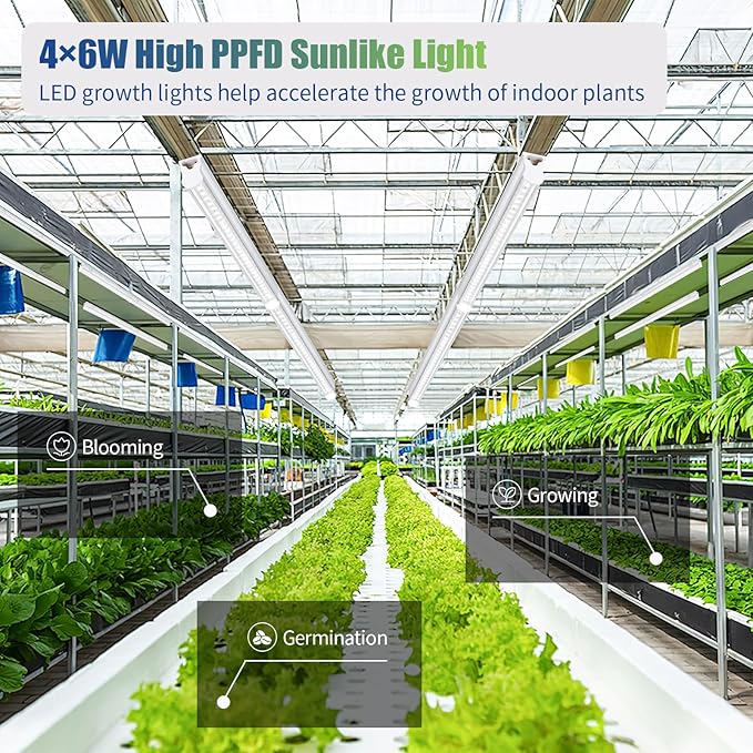 RWNTAO T5 Grow Light for Indoor Plants, 5000K Full Spectrum, 1FT LED Growing Lights Strip with Side Switch, Suitable for Greenhouse Seedlings and Vegetable Planting, Plug and Play, 4 Pack