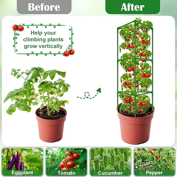 6 Packs Fiberglass Tomato Cages for Garden, 56 Inch Tall Tomato Plant Support, Adjustable Cucumber Stakes Plant Climbing Trellis for Garden Vegetables Fruits, Climbing Bean Support Cages with Clips