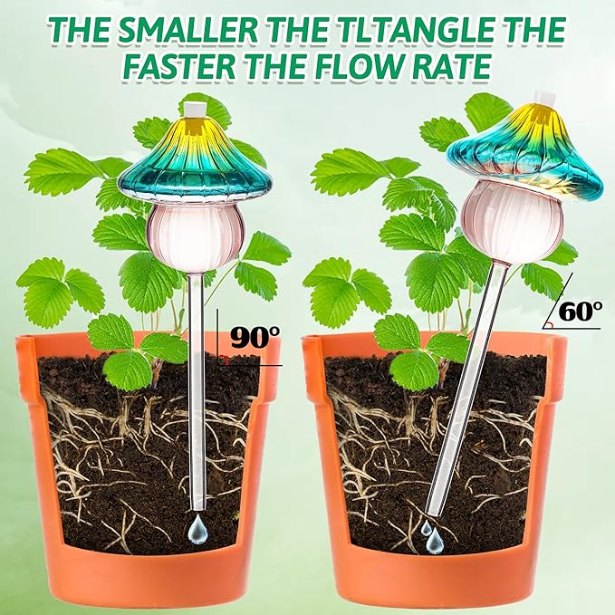 11 oz Large Plant Watering Globes, Mushroom Gradient Color Glass Watering Bulbs, Vacation Plant Watering Devices, Self Watering Globes - Self Watering Planter Insert for Travel (Large 2-Pack)
