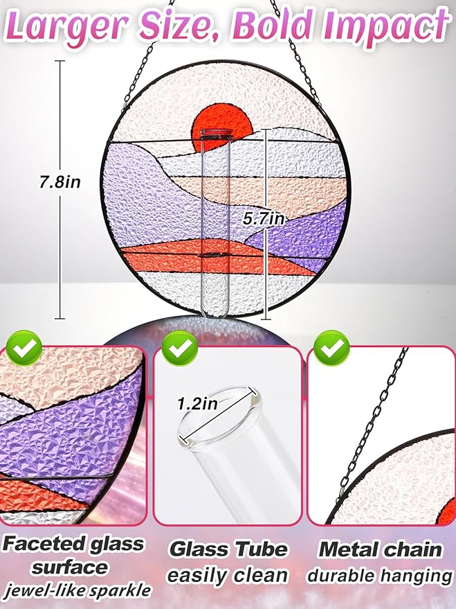 Stained Glass Propagation Stations - Sunshine Catcher Window Hanging Plant Holder, Terrariums Wall Decor for Women Mom Plant Lovers Gardening Gifts, Purple