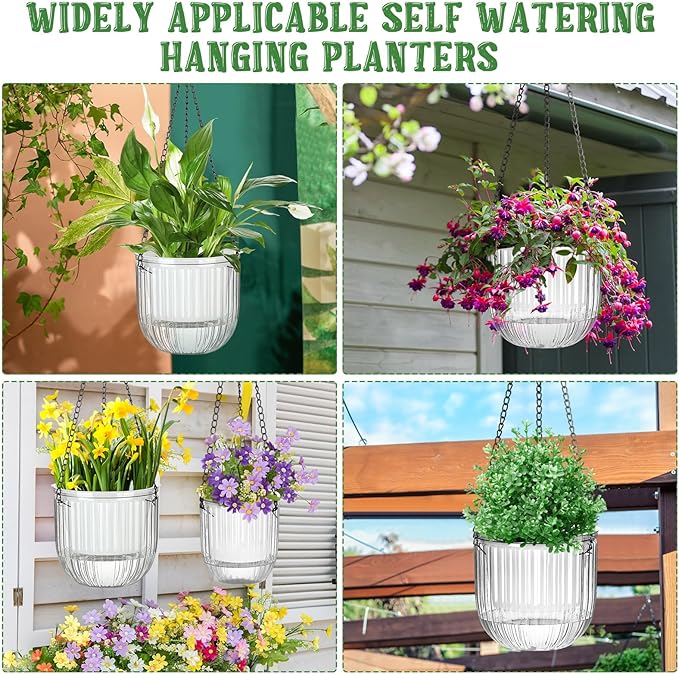 Maxcheck 4 Pcs Self Watering Hanging Planters Indoor Gift 6.5'' 4.5'' Hanging Flower Pots Baskets Outdoor Self Watering Plant with 3hooks Drainage Holes for Home
