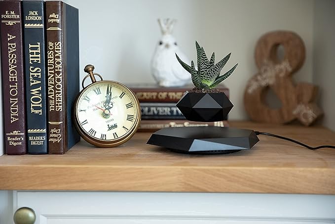 BandDlevs Floating Pots for Plants - Levitating Pot - Levitating Planter for Bonsai, Succulents, Air Plants - Floating Magnetic Display for Home Office Desks - Magnetic Levitation Plant Holder (Black)