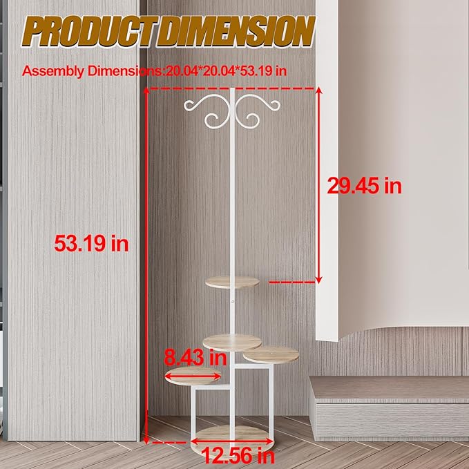 INGIORDAR Plant Stand Indoor Outdoor Corner Plant Shelf for Multiple Flower Pots Flower Stand Holder for Patio Garden Balcony Living Room (White+Sonoma Oak, 5 Tier with Hook)