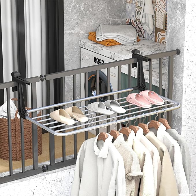 Tangkula Portable Clothes Drying Rack, Extendable Radiator Clothes Airer with Robust Aluminum Frame for Balcony Railings Windowsill, Folding Towel Rack for Indoor & Outdoor Use (Large)