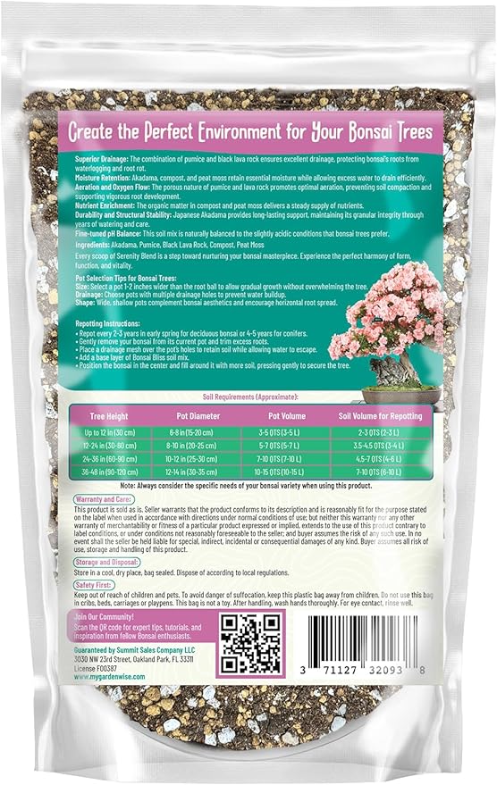 GARDENWISE Serenity Blend Bonsai Soil Mix – Moisture-Retentive & Organic for Flowering, Fruiting, and Tropical Bonsai Trees – Handcrafted in The USA with Akadama & Compost (5 quarts)
