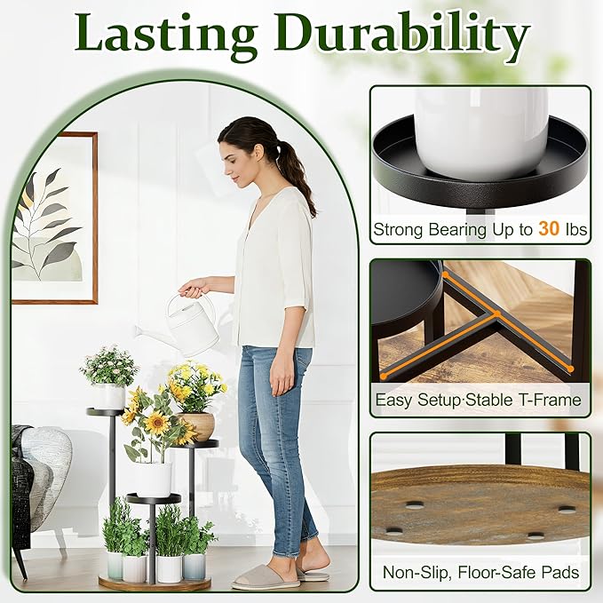 3 Tier Plant Stand Indoor Tall Plant Shelf, Corner Plant Table for Multiple Plants, Tiered Flower Stand for Patio Balcony Porch Garden Living Room House