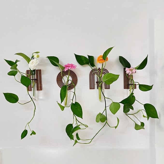 Wood Letter E Wall Propagation Station Lightweight Decorative Plant Holder for Small Cuttings, Removable Adhesive Wall Decor for Bedroom, Nursery, Office