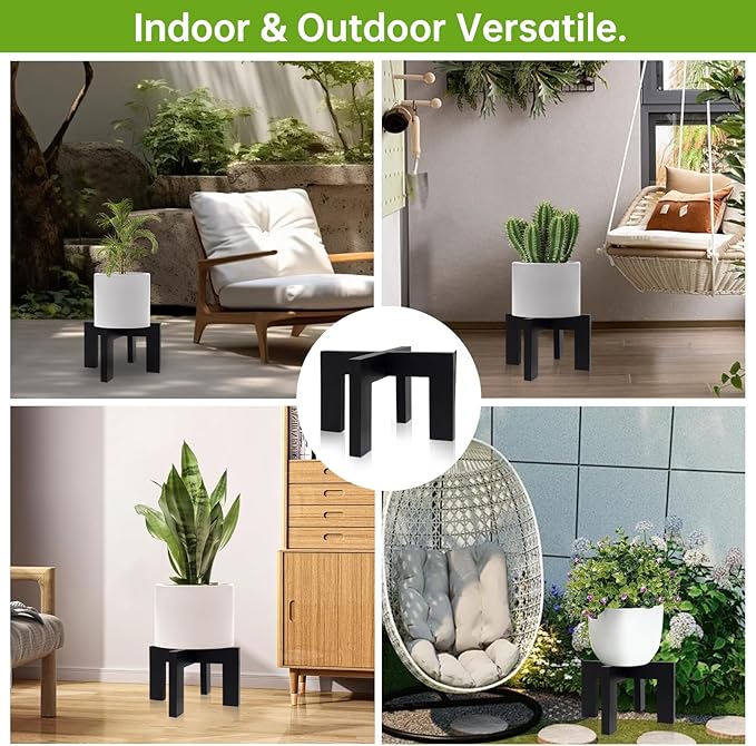 2 Pack Wood Plant Stand Indoor Holders for Plants, Sturdy Flower Pot Stands Plants Shelf, Wooden Stool for Patio Plant Stand, Fit 5-18 Inch Variety Flower Pots, Easily Assemble (2 Pack-Black)