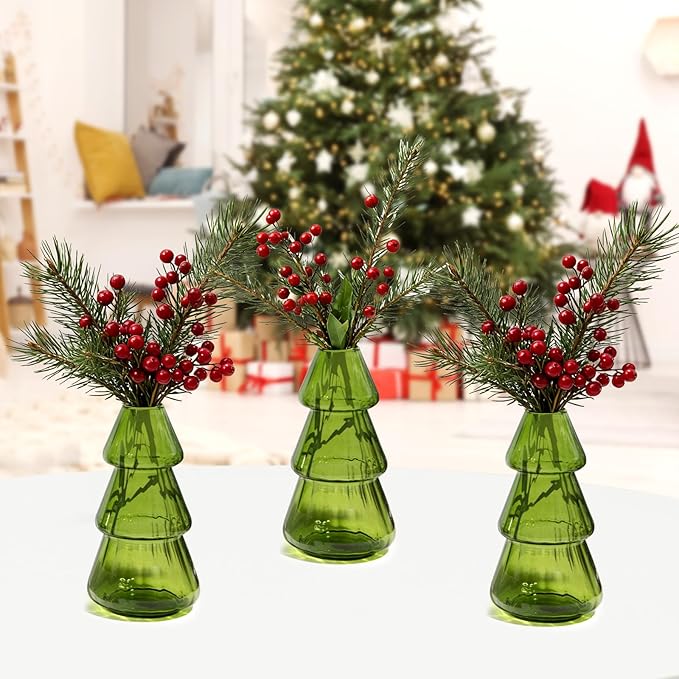 XXXFLOWER 3Pcs Tree-Shaped Glass Planter Christmas Tree Decorations for Tabletop Hydroponics Home Office Garden Green Propagation Station Vase for Flowers Gifts for Plant Lovers（Plant NOT Included）