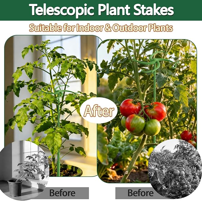 Telescoping Plant Support Stakes,5Pack 17.3 to 42.3IN Adjustable Monstera Plant Support,Garden Stakes with Clips,Sturdy Plant Sticks for Indoor Outdoor Plants, Orchid, Tomato, Vine,Monstera
