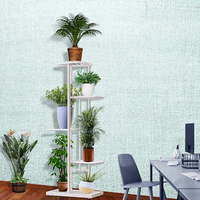 MTB Garden 5 Tier Metal Plant Stand for Indoor Outdoor Flower Pot Display Planter Shelf, White