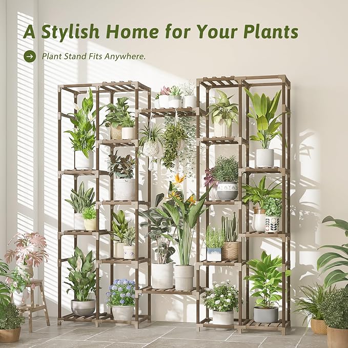 GENTINGBRO Plant Stand Indoor Tall Hanging Plant Shelf 16 Tiers Large Outdoor Plant Rack for Multiple Plants Wood Plant Holder for Living Room Garden Balcony
