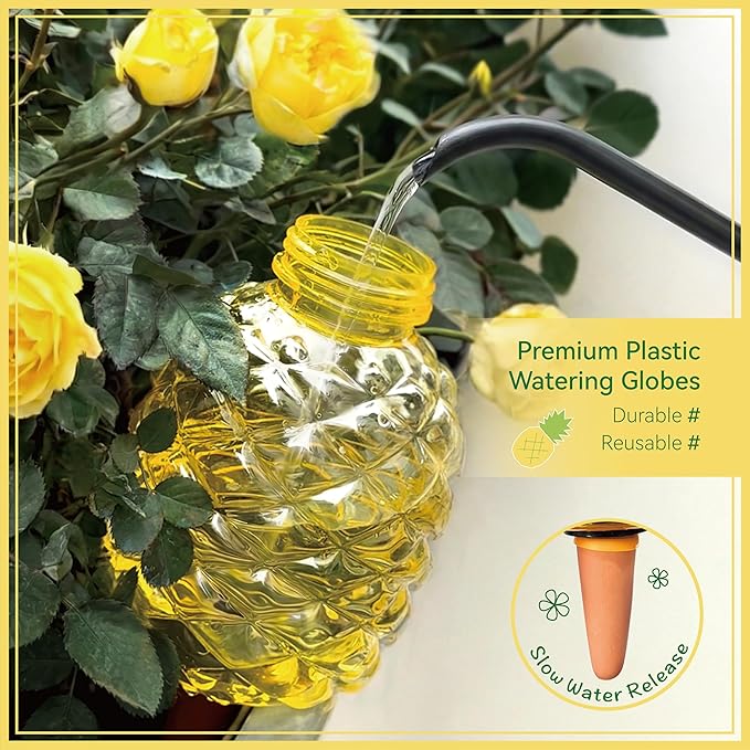 Extra Large Plant Watering Globes for Plants - 19oz Plant Watering Devices, Vacation Self Watering Globes with Slow Release, Indoor Plant Watering Bulbs, Plastic, 2-Pack(2 Pineapples)