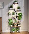 Plant Stand Indoor with Grow Lights - 9-Tier Curved Plant Stand, Tall Metal and Wood Indoor Plant Shelf with Unique Arched Design, Multi-Tier Flower Pot Holder Rack with Waterproof Finish, 63" Tall for Living Room, Balcony, and Garden