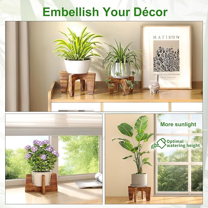 Plant Stand Indoor Outdoor, Plant Holder Sturdy Single Flower Pot Stand Planter Stand Stool Display Decorative for Desktop Counter Room (Brown 2 pack)
