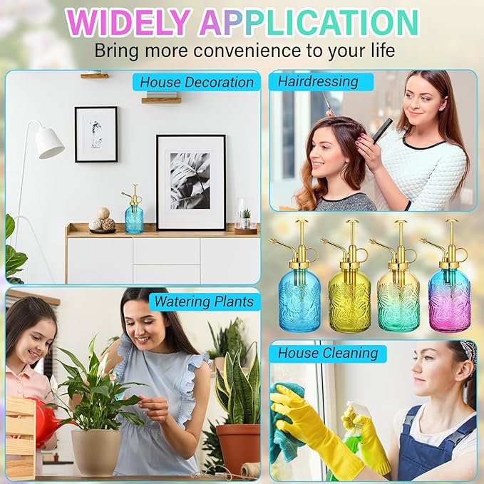 Sliner 6 Pack Glass Plant Mister Spray Bottles 7.7" Tall Glass Water Spray Bottle 12.2 oz Hand Pump Sprayer Fine Mist Watering Can with One Hand Top Pump for Indoor & Outdoor Houseplants(Golden)