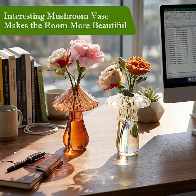 Mushroom Propagation Vase for Indoor Plants, Set of 6 Glass Colored Plant Propagation Stations for Plant Lovers, Mini Hydroponic Pots for Plant Lovers Women Girls