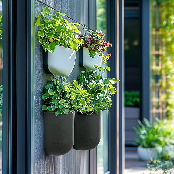 LA Jolie Muse Wall Hanging Planters for Indoor Plants，Hanging Flower Pots for Air Plants Succulent, Set of 2, 5.7L*4.1W*6.5H, Concrete Gray