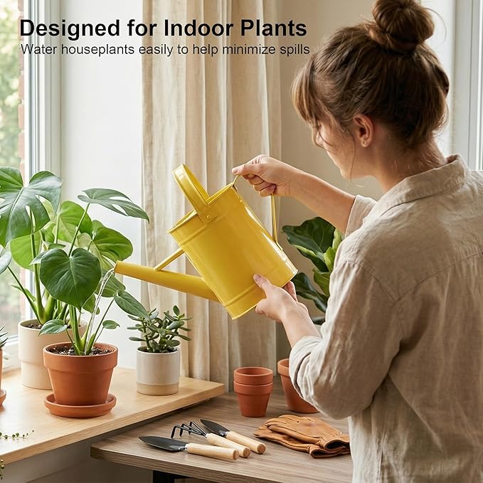 Topadorn Watering Can for Plants, 55 Oz Metal Watering Can with Removable Spout for Indoor & Outdoor Plants, Long Spout Garden Watering Can, Yellow