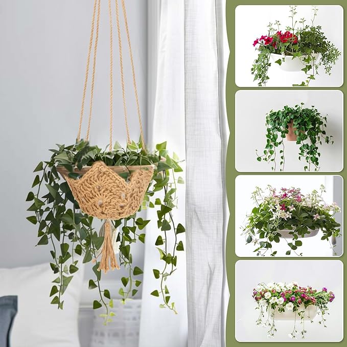 RAINFLOW Macrame Plant Hangers Indoor - 2 Packs Hanging Planters for Indoor Plants Boho Plant Hangers Hanging Plant Holder for Boho Home Decor Made of Jute with 2 Hooks