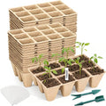 Seed Starter Tray - 300 Cells Biodegradable Peat Pots for Seedlings, 25 Packs Garden Germination Seedling Starter Trays with Drain Holes, Organic Seed Starter Kit with Plant Labels(Khaki)