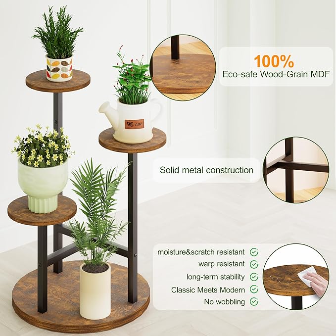 3 Tiered Tall Plant Stand, Wood Plant Shelf Corner Flower Pot Stands, Heavy Duty Plant Shelf for Living Room Balcony Garden Patio