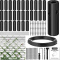 Wire Trellis for Climbing Plants Outdoor, 30-Set Wall Wire Trellis Kit with 1/8in x 150ft Vinyl Coated Cable, Black T316 Cylindrical Espalier System for Fence and Garden DIY Projects