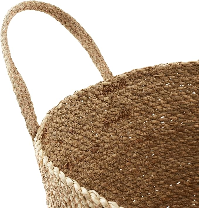 Casafield Set of 3 Braided Seagrass Baskets with Jute Handles - Natural, Woven Storage Basket Planters, Boho Decor for Entryway, Living Room, Bedroom