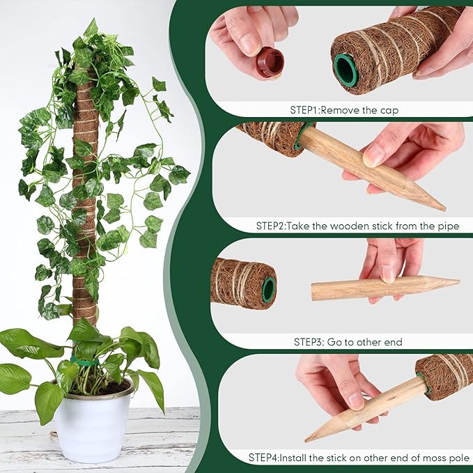 30 Pcs Moss Pole for Plants Monstera 16.5 Inch Coir Poles Bendable Monstera Plant Support with 10 Pcs 6.56 Feet Jute Rope and 6.56 Feet Green Plant Tape for Indoor Outdoor Climbing Plants Growth
