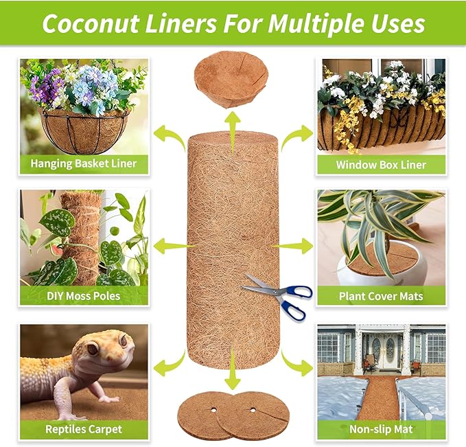 Legigo 12X40 Inch Natural Coco Liner Roll, Coconut Liners for Planter Window Box Hanging Basket, Coconut Coir Roll Coco Fiber Mat for Garden Decoration DIY Moss Poles Pet Pad Reptiles Carpet