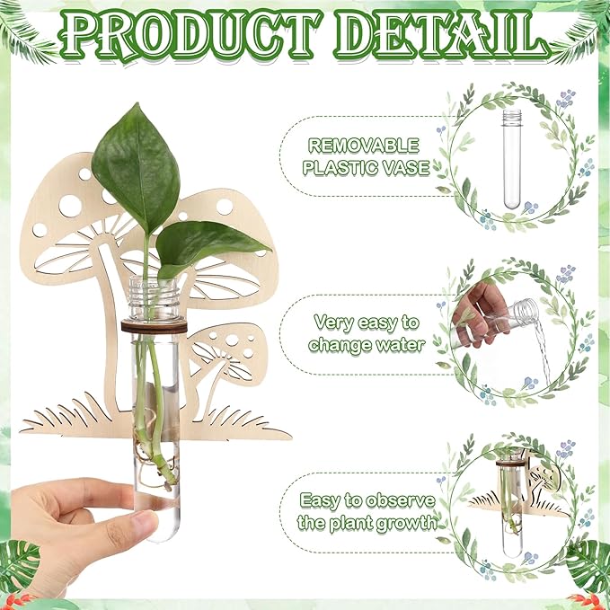 Set of 6 Mushroom Propagation Stations, Hanging Propagation Station and Wall Planters for Indoor Plants Wooden Hanging Planter, Boho Wall Decor Cute Indoor Small Plant Holder Gifts for Women