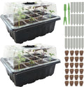 Seed Starter Tray Kit – Indoor Seed Starting Kit with Humidity Domes (2-Pack), 12-Cell Seed Starter Trays, 24 Organic Grow Plugs, Labels & Replanting Tools