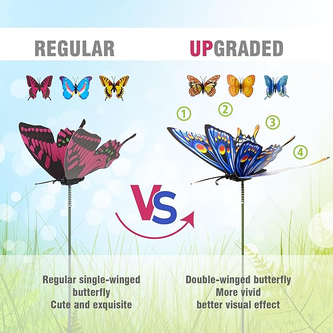 40 Pcs Butterfly Stakes, Decorative Garden Stakes, 3D Colorful Double Wings with Bendable Stick, Artificial Butterflies for Flower Bouquet Crafts, Plant Stake for Patio Yard Pot, Party Decor