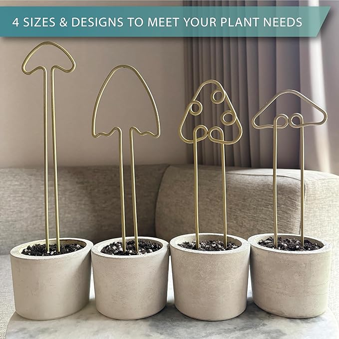 Small Metal Trellis for Indoor Plants Metal Plant Stake for Climbing House Plants Plant Support for Potted Plants Orchids, Monstera, Pothos, Ivy, Hoya Set of 4 Mushrooms (Brushed Gold)