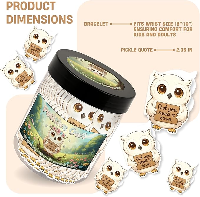 Positive Owl Jar With 60 Affirmation Cards – Emotional Support Owl Gifts For Women, Stress Relief And Daily Encouragement, Owl Themed Gifts, Office Decor For Women