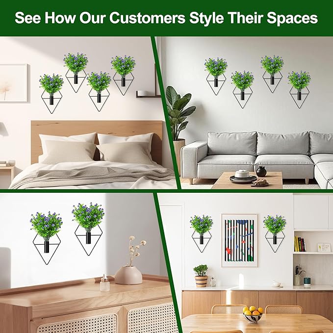 2 Pack Wall Decor Hanging Planters with Artificial Plants Metal Hanging Vase Indoor Plants Holder Modern Boho Wall Art for Bathroom Bedroom Living Room Office (Black Eucalyptus)