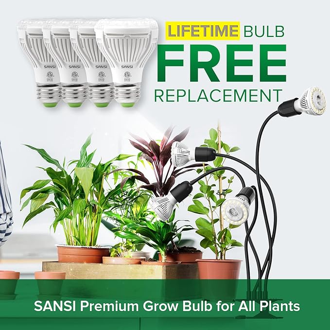 SANSI LED Grow Lights for Indoor Plants, 600W Full Spectrum Gooseneck Clamp Grow Lamp, 40W Power Plant Light with High PPFD for Seeding, Lifetime Free Bulb Replacement Plant Lights for Indoor, 4 Head
